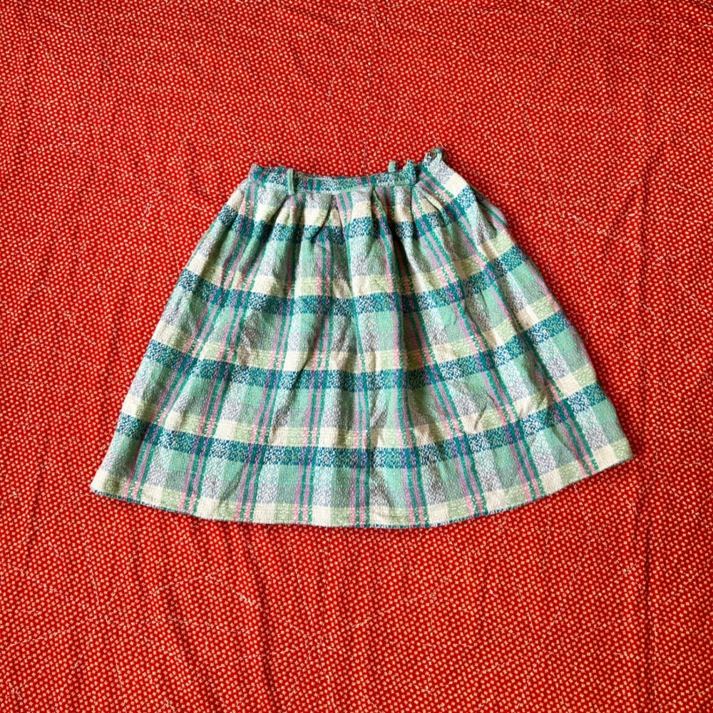 Vintage 1960s Plaid Wool Blend Mini Skirt Green Pink Twee Coquette Indie